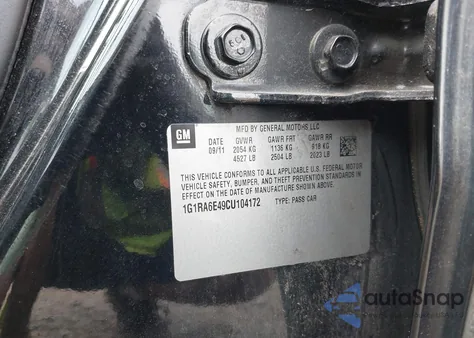 2012 Chevrolet Volt from USA, damaged, VIN 1G1RA6E49CU104172
